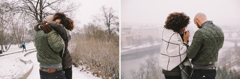 snowy surprise proposal prague