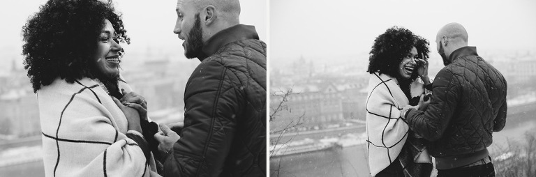 snowy surprise proposal prague