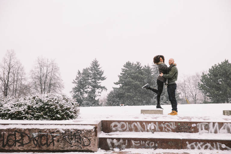 snowy surprise proposal prague