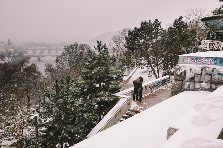 snowy surprise proposal prague